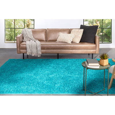 Berte Modern Solid Teal Textured Shag Rug