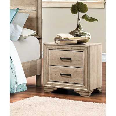 Table de chevet pour chambre à coucher avec poignées en métal - Tiroirs et poignées en stratifié de finition naturelle