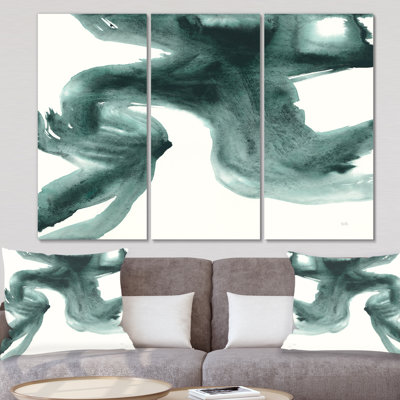 " Gouache Green On Gray II " 3 - Pieces Painting Print