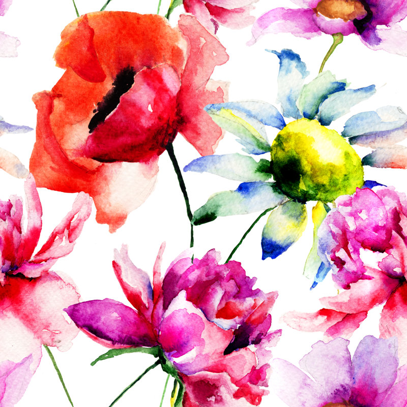 Peony And Poppy Flowers by Ateli - Wrapped Canvas Painting, 30cm H x 30cm W