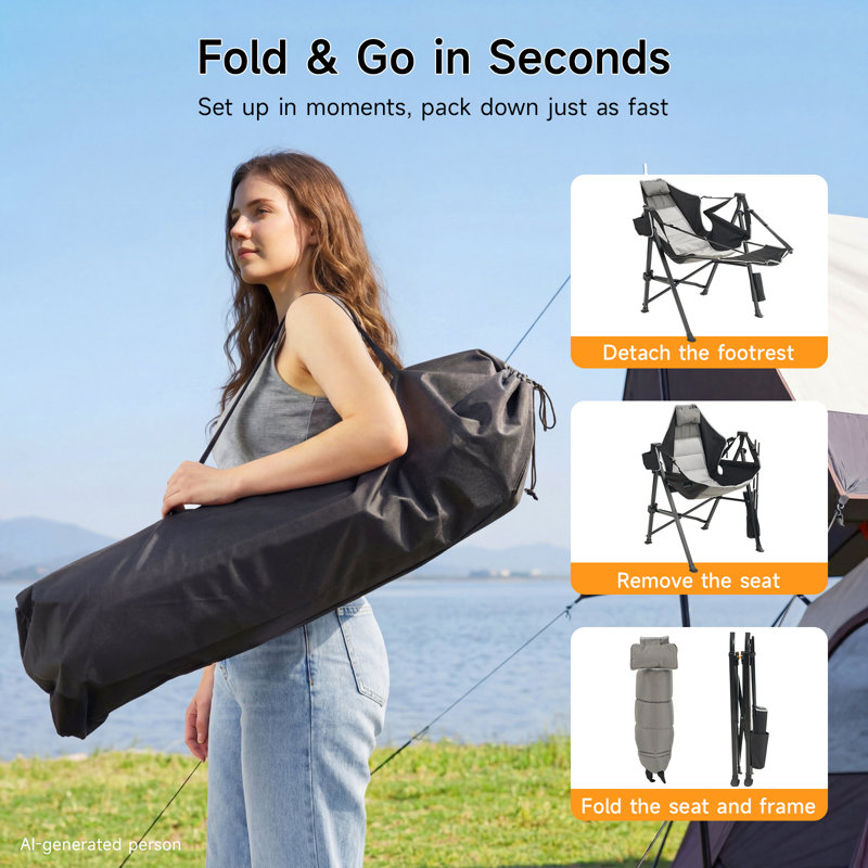 Noraleescome Hammock Folding Camping Rocker Chair with Headrest and Removable Footrest, 1