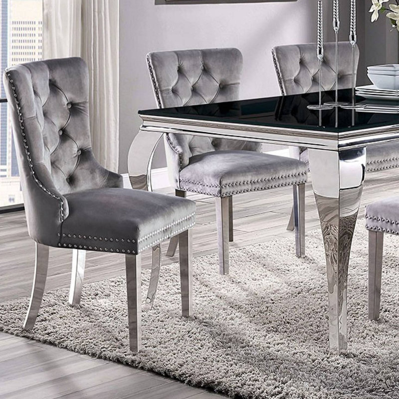 Contemporary Flannelette 2Pcs Side Chairs, Gris