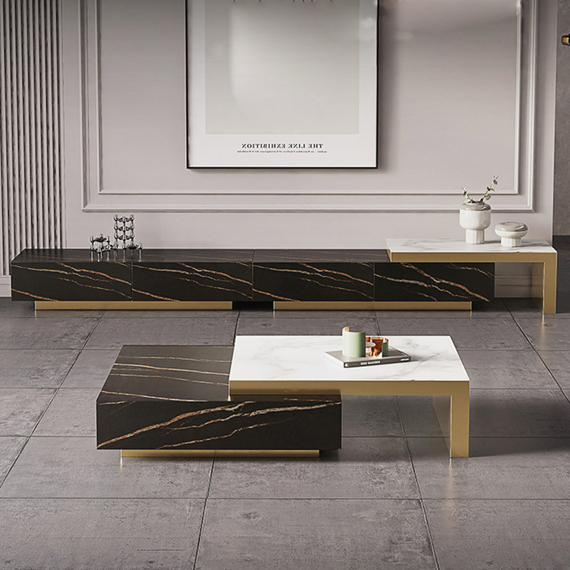 Table basse italienne à dalle de pierre télescopique simple