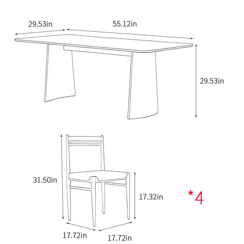 Creamy style modern household dining table sets, 29.53"H x 55.12"L x 29.53"W