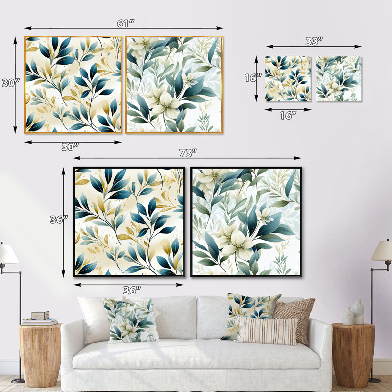 Eckhart - Ensemble de 2 collages carrés floral et botanique, Cadre flottant noir, H 16 po x l 33 po