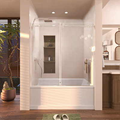 60 in. W x 60 in. H Sliding Semi Frameless Shower Door in Chrome Finish