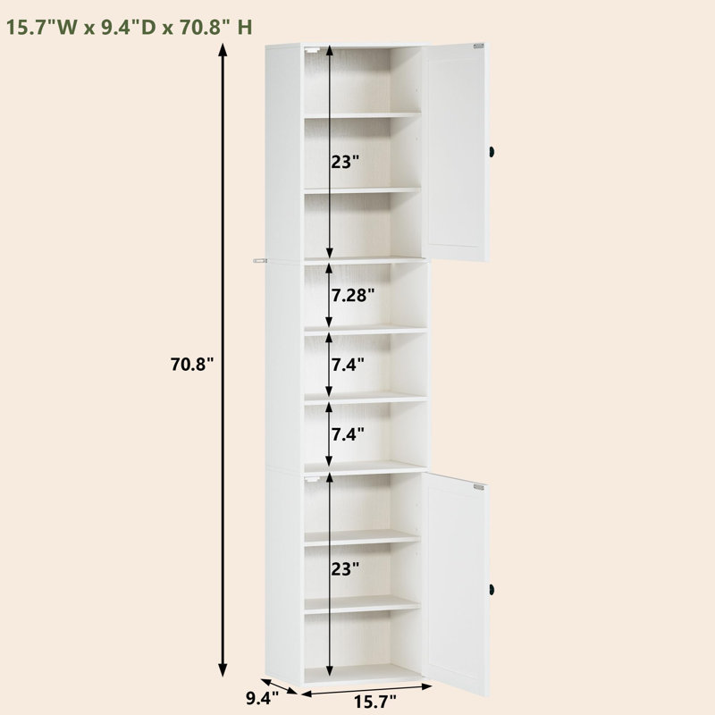 70.8" Tall Bathroom Storage Cabinet With 2 Barn Doors, Narrow Storage Cabinet With Adjustable Shelves
