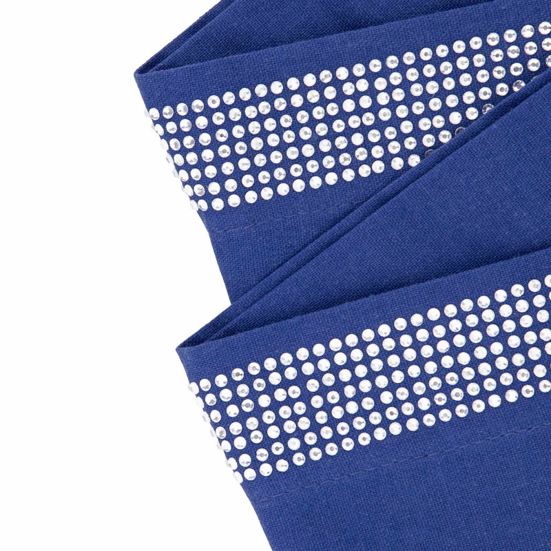 Sparkles Home | Rhinestone Stripe Napkin Set | 20" Square | Linen Cotton Blend | Set of 2, Navy