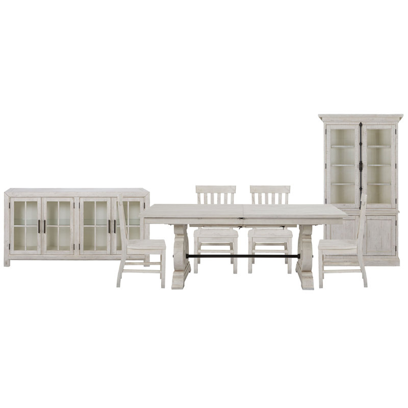 Extendable Rectangular Dining Table With 4 Side Chairs Buffet And Dining Cabinet, 7Pcs:Table,Cabinet,Buffet,4Chairs