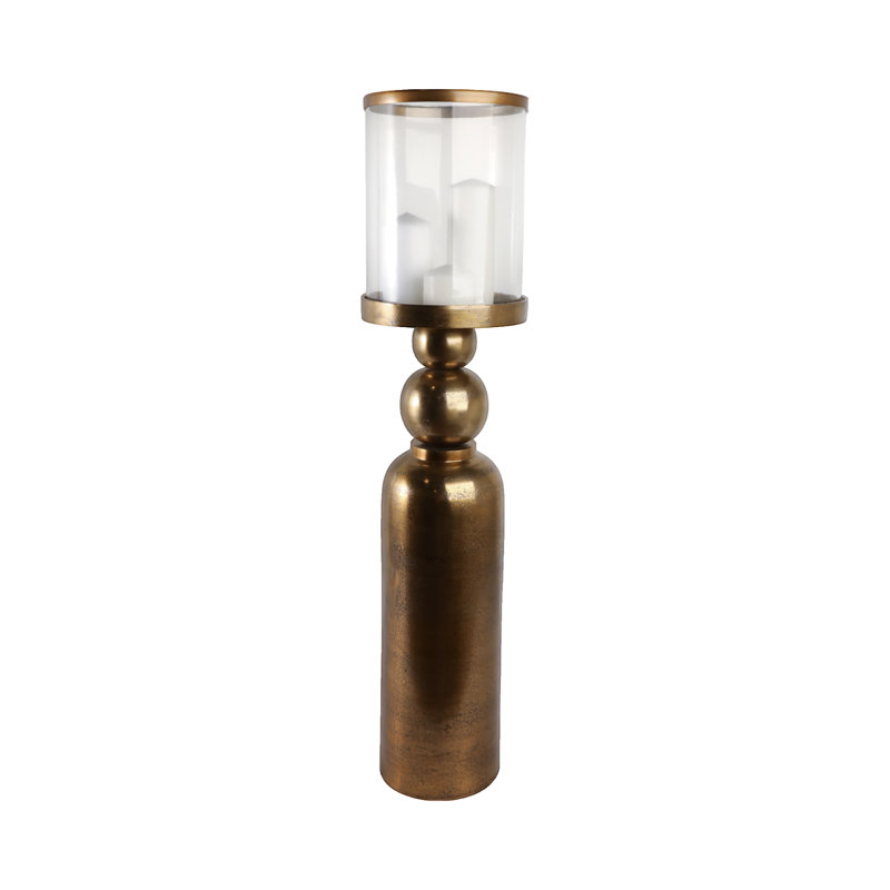Modern Metal and Glass Pillar Candle Holder with Decorative Iron Base, 41" H x 10" W x 10" D