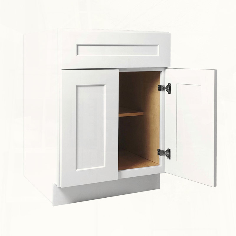 Armoire blanche Shaker avec tiroir à fermeture en douceur et portes doubles