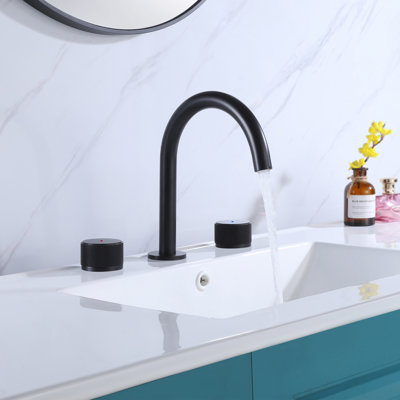Robinet de lavabo de salle de bain à double poignée, entraxe de 9-3/5 po, noir mat