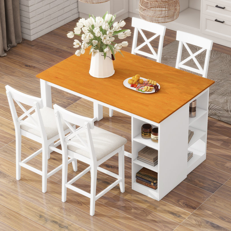 5 pièces à hauteur de comptoir avec tablettes de rangement à 3 niveaux, Brun / Blanc