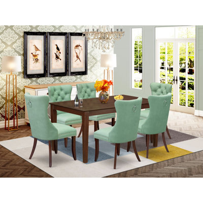 Ensemble de table de salle à manger 7 pièces moderne comprenant une table de cuisine rectangulaire et 6 chaises rembourrées, acajou
