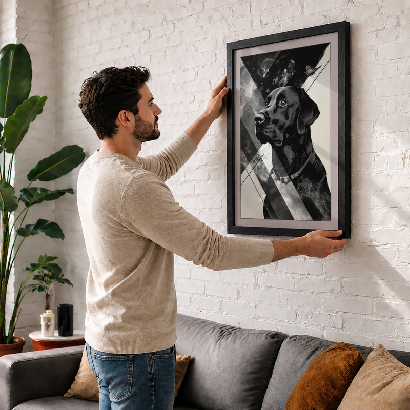 Dog and Geometry Modern - Framed Print, Black, A4 - 29.7 x 21.0 cm