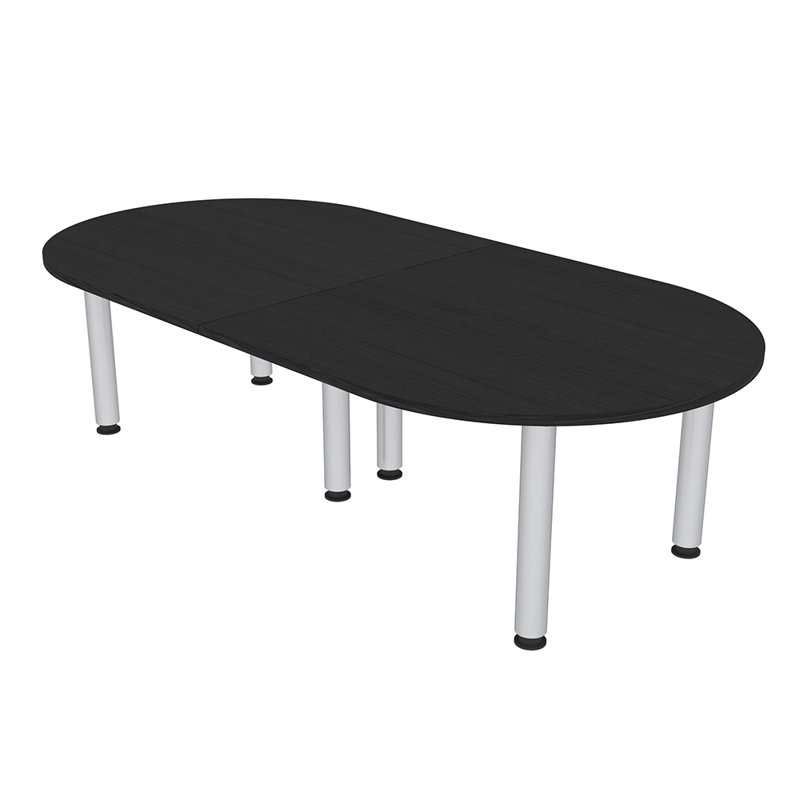 Table de conférence en forme de piste de course avec pieds de poteau, L 96 po x l 48 po, Cyprès noir, Nickel brossé