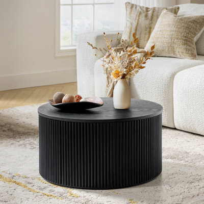 Jadida Modern Fluted Round Flip Top with Storage Coffee Table