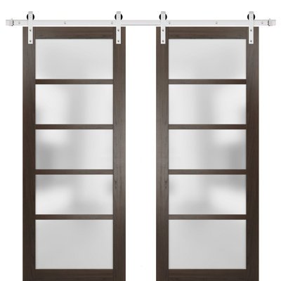 Quadro Frosted Glass Panelled Wood Barn Door