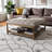 Ventura Coffee Table in Weathered Oak & Beige Linen Upholstery, 18.29'' H X 39.24'' W X 39.24'' D