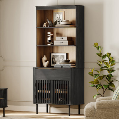 Armoire de rangement pour garde-manger H 72,8 po x l 94,5 po, vitrine en bois avec tiroirs en relief et tablette réglable