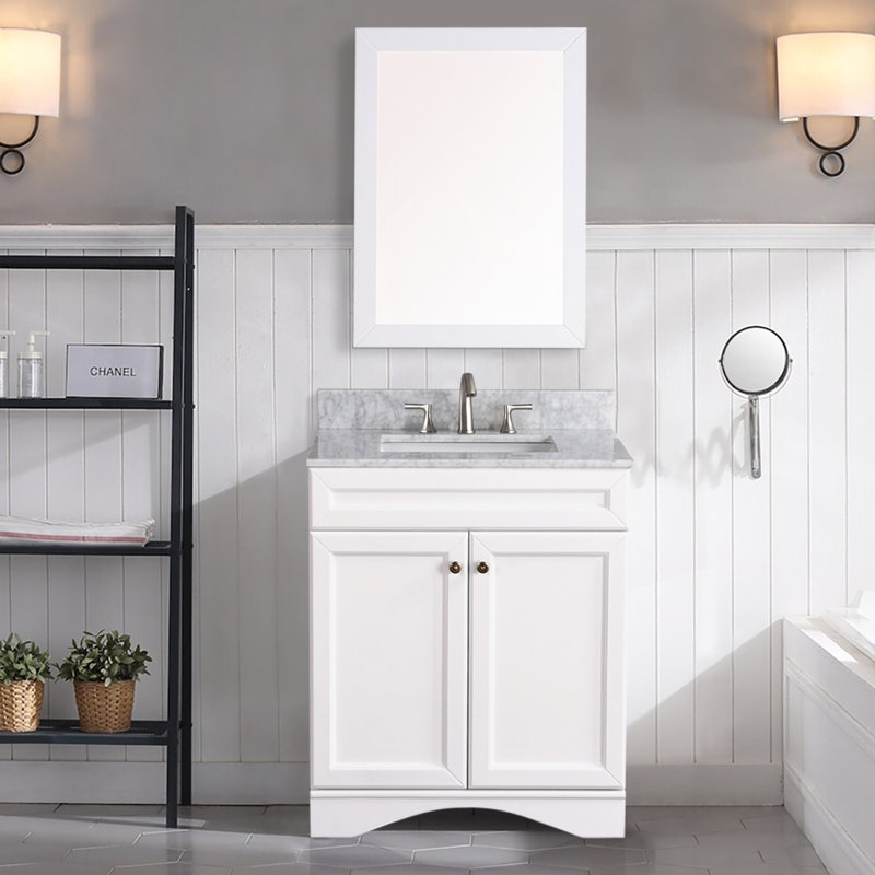 Ensemble de meuble-lavabo simple 30 po avec miroir Braewyn, Blanc
