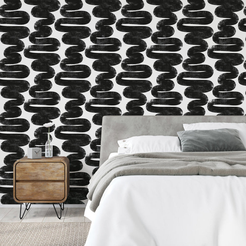 Abstract Vinyl Peel & Stick Wallpaper Roll by Bobby Berk, Black/White, 16.5" L x 20.5" W