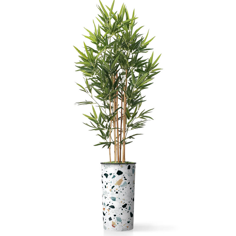 Artificial Tree in Contemporary Planter Fake Bamboo Silk Tree (Plant Pot Plus Tree), Color Block Teal