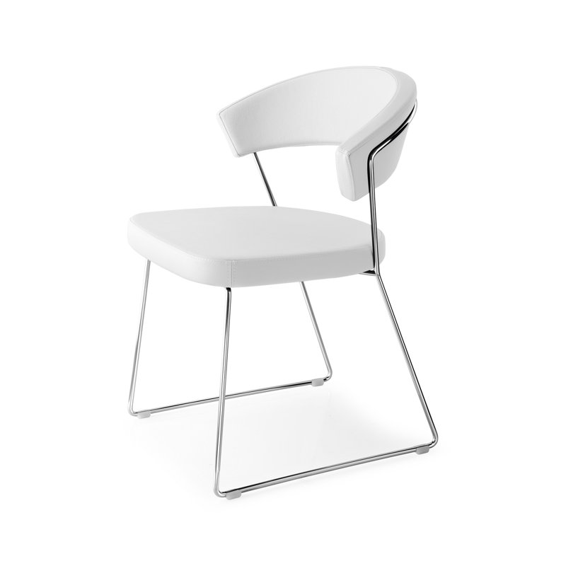 Chaise sans accoudoirs avec base luge New York, Blanc optique, Chromée