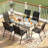 Patio Dining Set For 6, Outdoor Table And Chairs W/1.69?Umbrella Hole, All Weather Patio Furniture Set, 30"X 55" Table And Stackable PVC-coated polyester Chair, For Lawn, Deck (Umbrella Not Included)-1886006089-1886006101