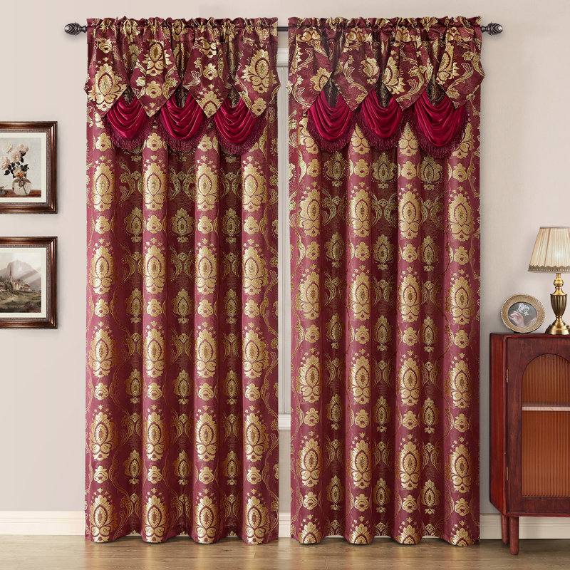 HOMEIDEAS Jacquard Victorian Curtains, Light Filtering Window Panels with Attached Valance & Sheer Backing