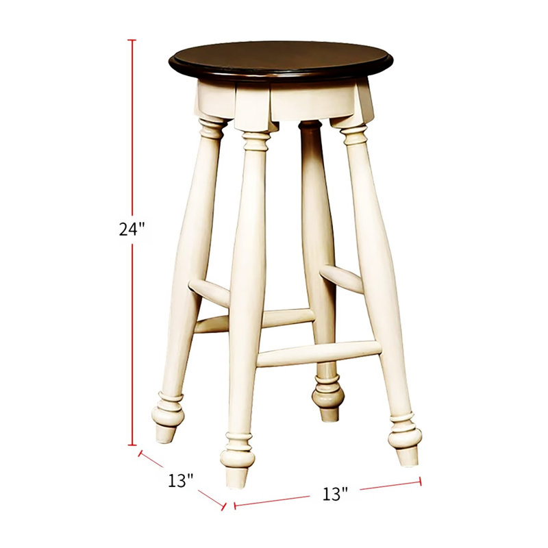 Tabouret 2 pièces blanc cassé de style transitionnel en bois massif de cerisier avec pieds tournés et tabouret de salle à manger