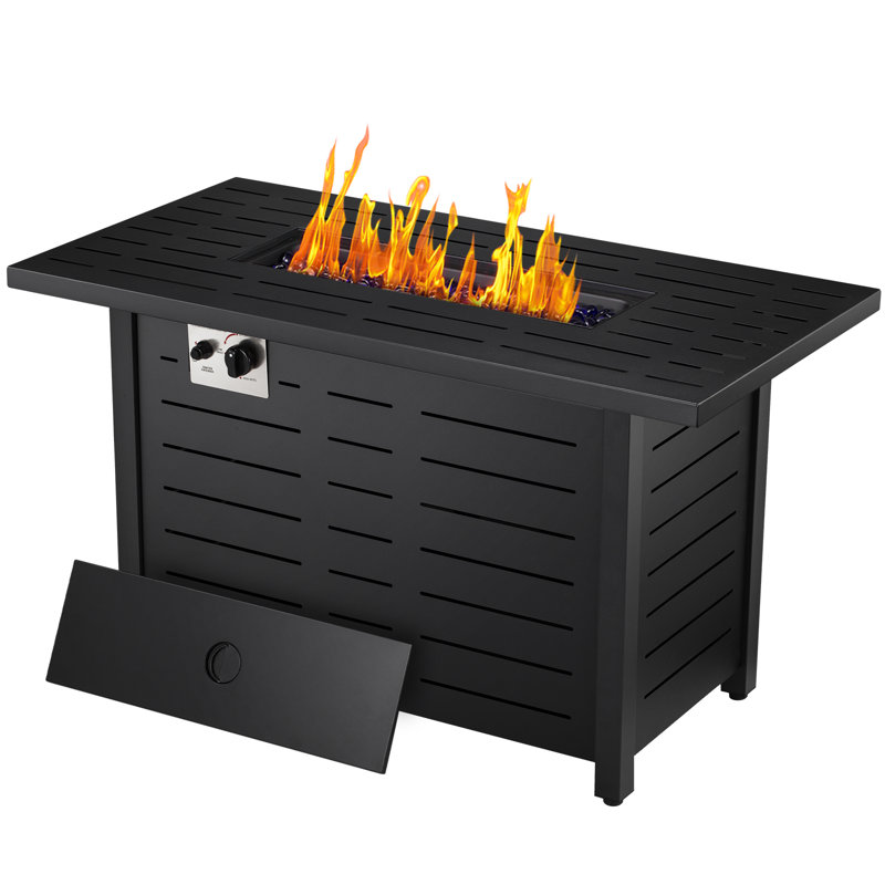 Table de foyer d'extérieur au propane en fer H 25 po x l 43 po avec couvercle