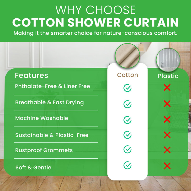 Rideau de douche en coton de qualité supérieure pour décor de salle de bain - Rideau non toxique pour douche de baignoire et de cabine