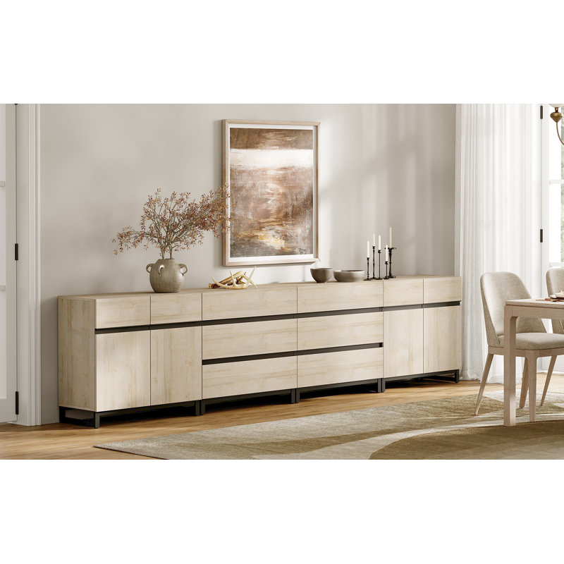 Buffet multifonctionnel Aadam 4-en-1 avec tablettes réglables et 6 tiroirs, Beige