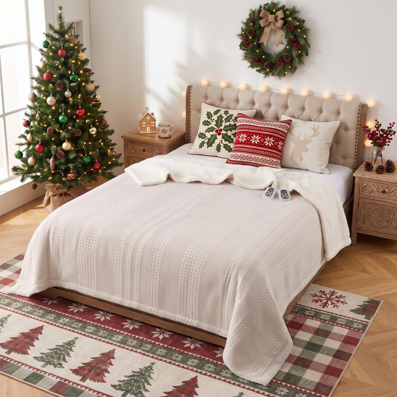 Waffle Weave Electric Heated Throw Blanket with Fleece, Digital Controller, 90*100 inches, Khaki