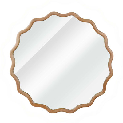 Wavy Round Solid Wood Frame Decorative Mirror For Bedroom, Bathroom, Living Room, Entryway