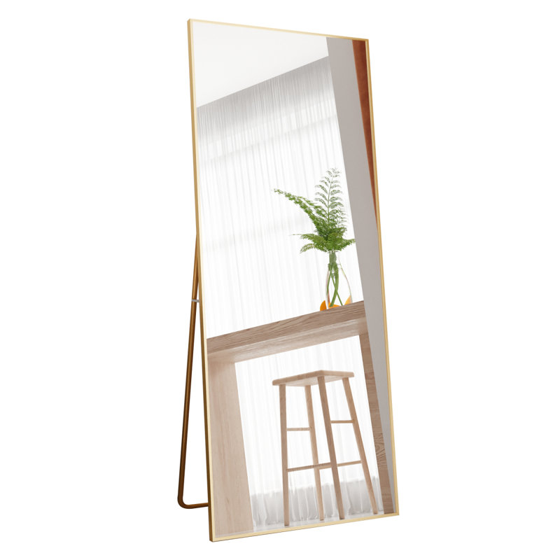 Mirror Upgraded Body Wall Mirrors With Shatter Proof Glass, Floor Standing, Hanging Or Leaning, Tall Mirror With Stand Aluminum Alloy Frame For Bedroom Cloakroom