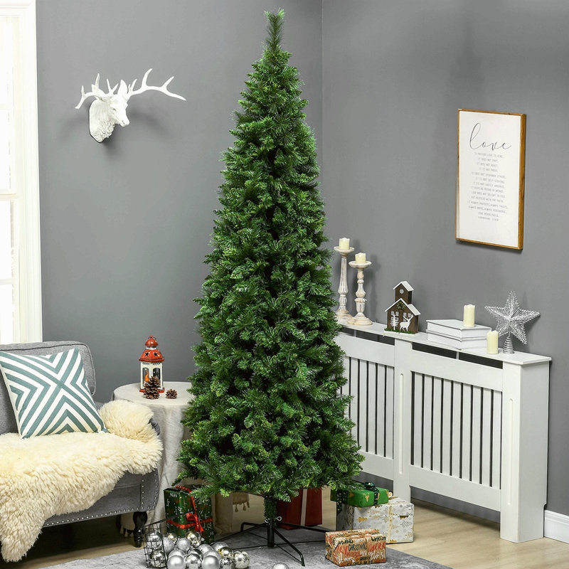 Arbre de Noël artificiel de 7,5 pi de hauteur avec 1075 branches, ouverture automatique, base en acier, aiguilles de pin
