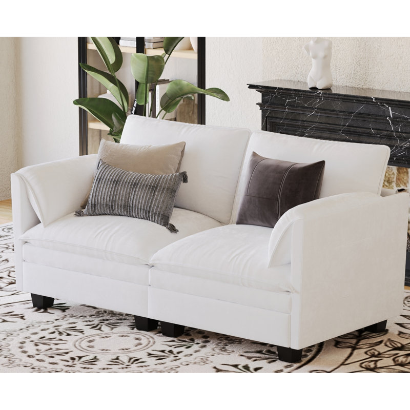 2 places confortables, 73,95 po pour dortoir, bureau, avec structure en bois massif, tissu respirant haut de gamme, ressorts ensachés, confortable, rangement latéral, beige, canapé à assemblage facile, appartement, coussins de maison, sur