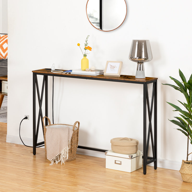 Console Marushka avec prise de courant, Brun rustique, H 31,5 po x l 63 po x P 8,7 po