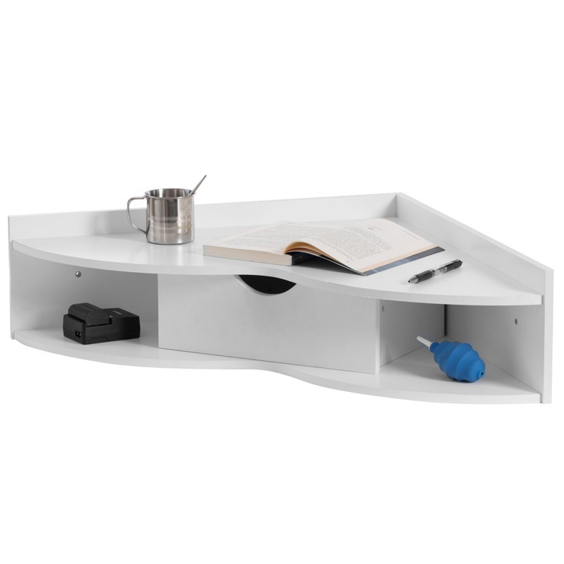 Table pliante murale Basic Basic avec tiroirs - Solution flottante peu encombrante pour le bureau à domicile, la chambre à coucher, la salle de lavage - secrétaire dissimulée, tablettes, blanc moderne, design compact, 23,5 po x 33 po x 7 po