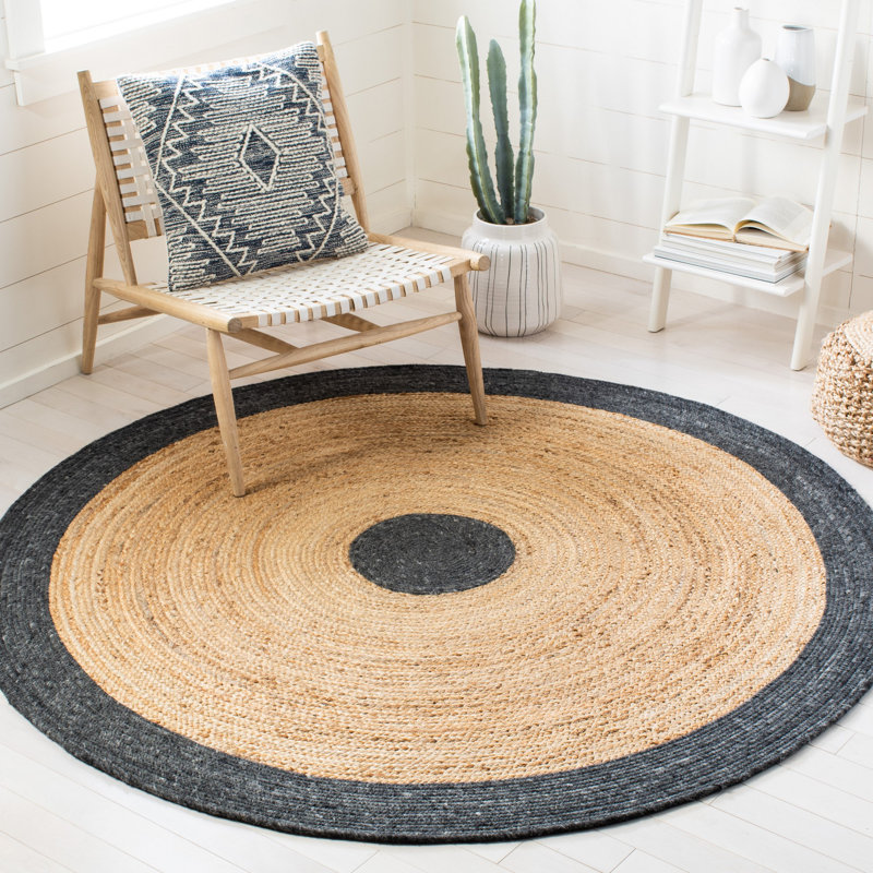 Nowell Hand Woven Jute/Wool/Cotton Rug in Gold, Round 3'