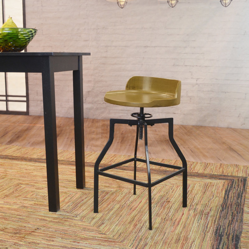 Modern Tan 29.25" Adjustable Height Barstool with Swivel Seat, Harvest Oak