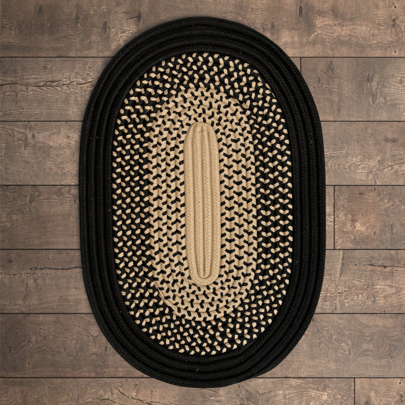 Tapis tressé noir / cubain Calden, Ovale 3 pi x 5 pi