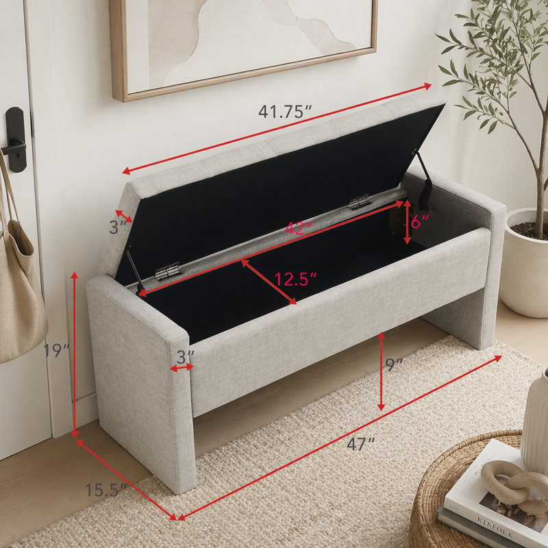 Banc de lit moderne avec rangement, Gris clair