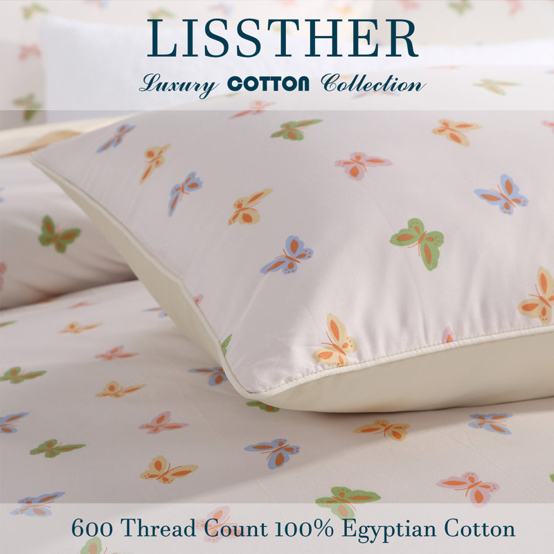  800 Thread Count 100% Egyptian Cotton Duvet Cover Set，3pcs Luxury Colorful Butterfly Bedding Set, Soft Breathable And Skin-friendly Duvet Cover, Aesthetic Botanical Pattern for Bedroom, Guest Room