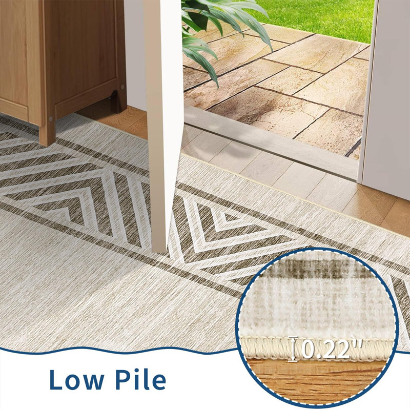 Machine Washable Modern Bordered Rug Non Slip Low Pile Rug Contemporary Geometric Foldable Rugs for Living Room Bedroom Playroom Nursery Dorm