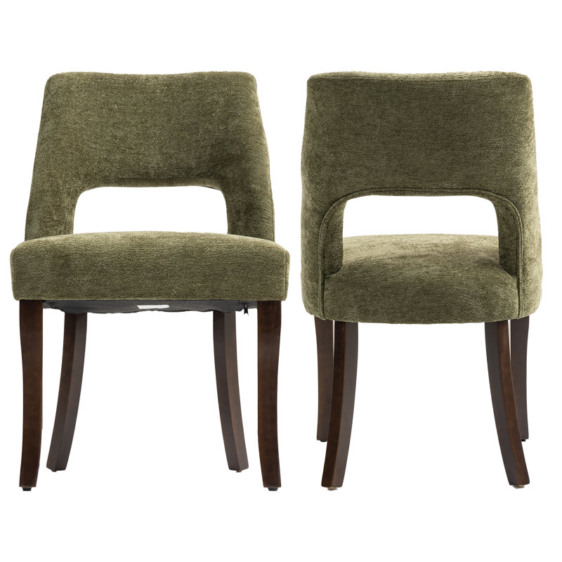 Ensemble de 2 chaises de salle à manger en chenille avec pieds courbés en bois massif, Green, Green
