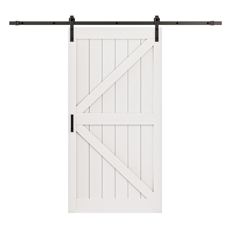 Porte de grange coulissante en forme de K en bois massif de 84 po de hauteur avec trousse de quincaillerie d'installation (fermeture en option)
