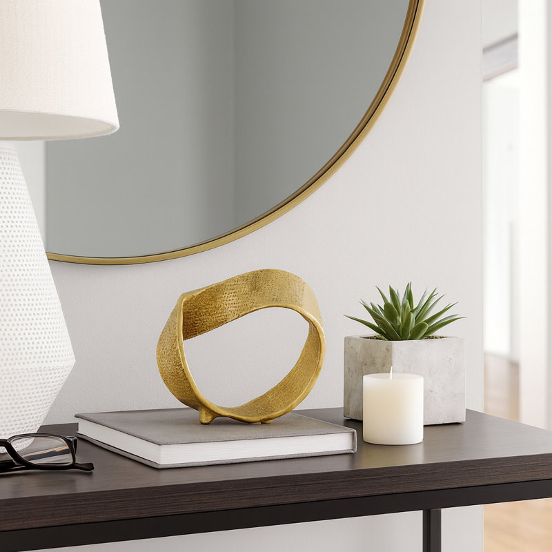 Decorative Objects for Home Decor – Twisted Hammered Ring Table Sculpture and Statues for Kitchen Decor, Coffee Table Decor, and Decorations for Living Room Shelf Display – Gold